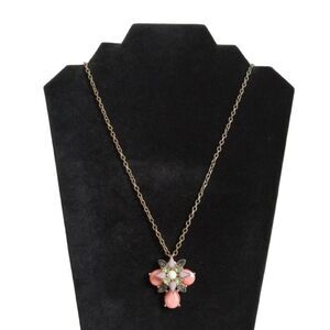 Colorful Rhinestone Encrusted Flower Shaped Pendant Gold Tone Statement Necklace